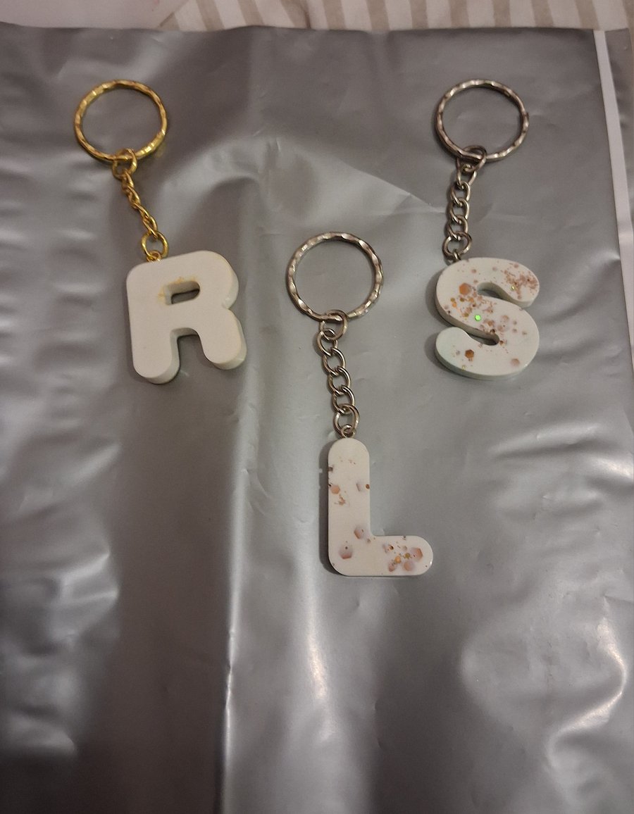 Handmade epoxy resin keyring with initial letter 