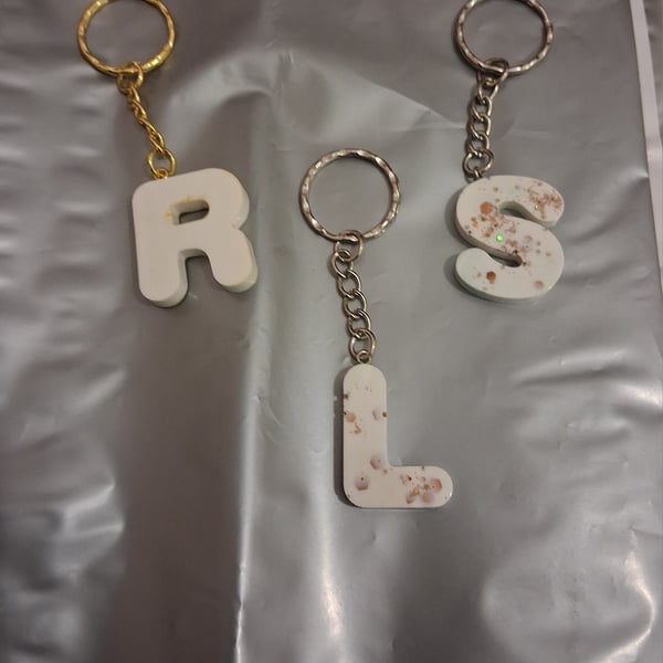 Handmade epoxy resin keyring with initial letter 
