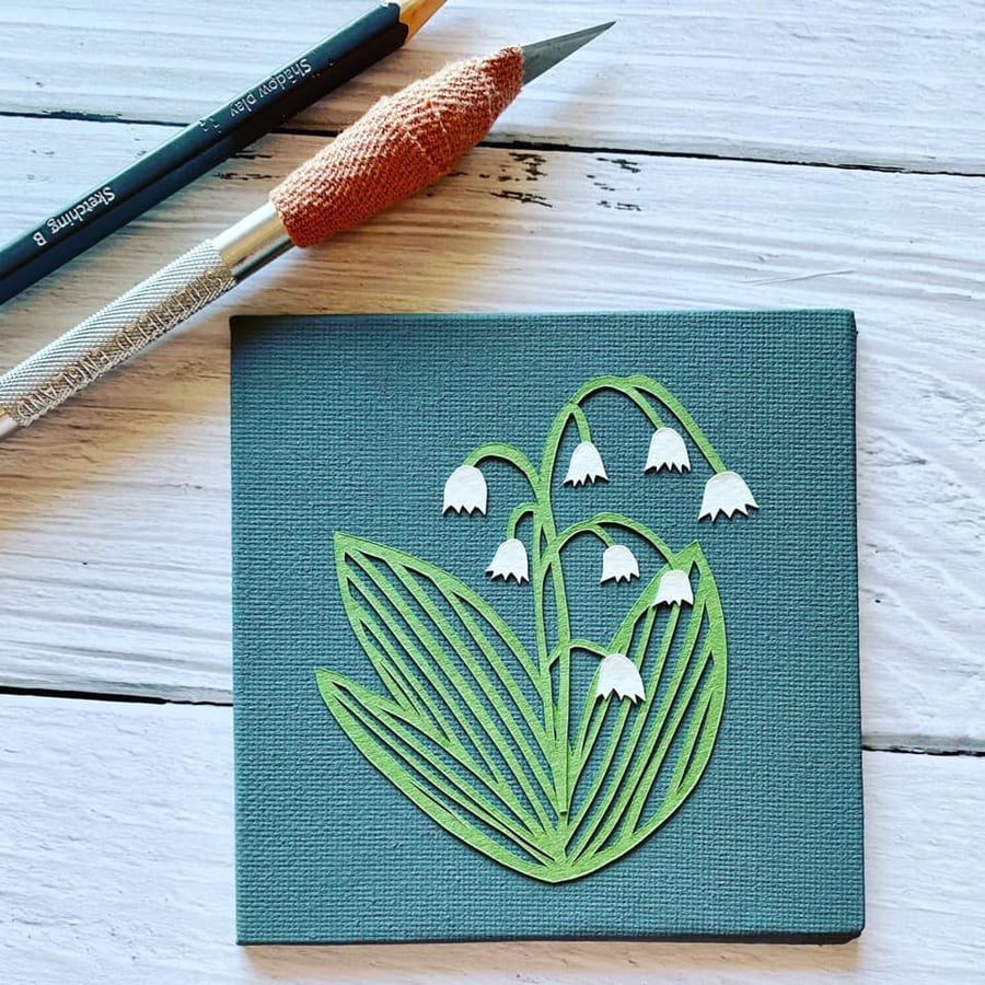 Mini 'Lily of the Valley' Original Hand Cut Papercut on Canvas