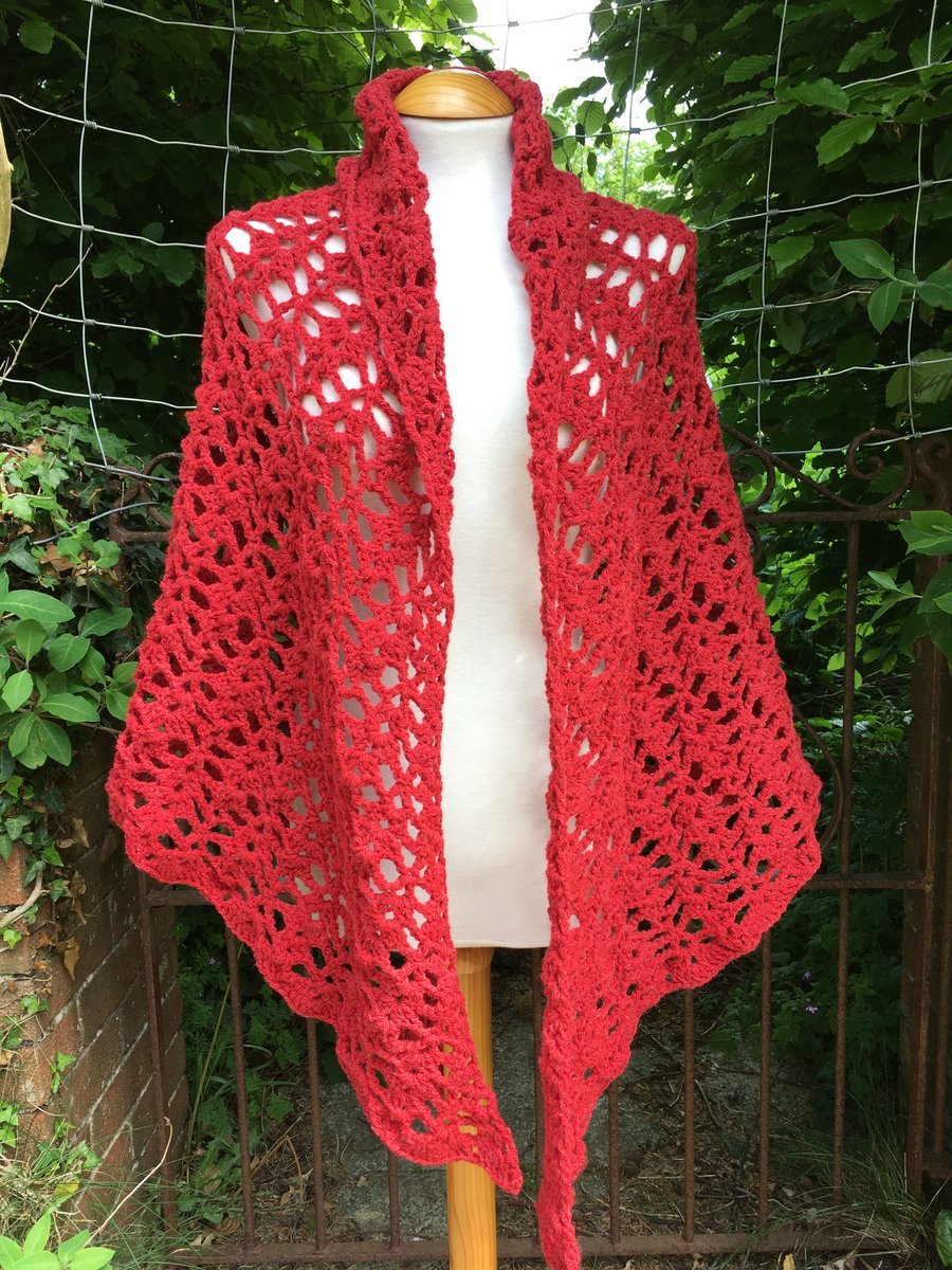 Poppy Red Falling Leaves Handmade Shawl 