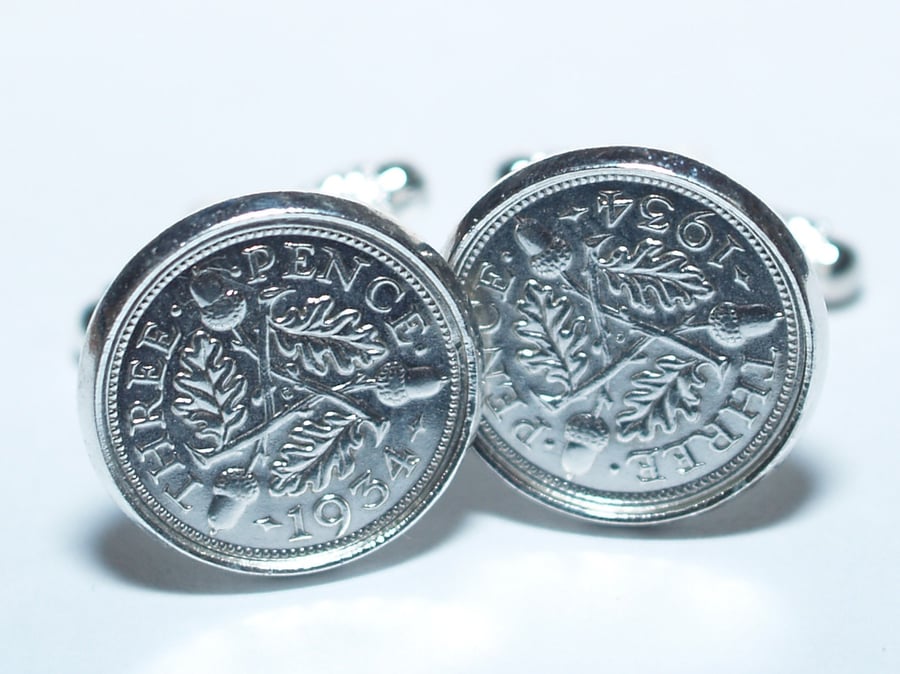 1930 Silver Threepence Cufflinks 91st birthday. Original Silver threepence coin