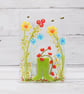 Garden inspired, fused glass flowers in wellies tealight holder