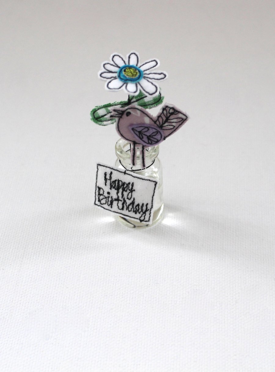 'Happy Birthday' Flower in a Bottle with a Birdie