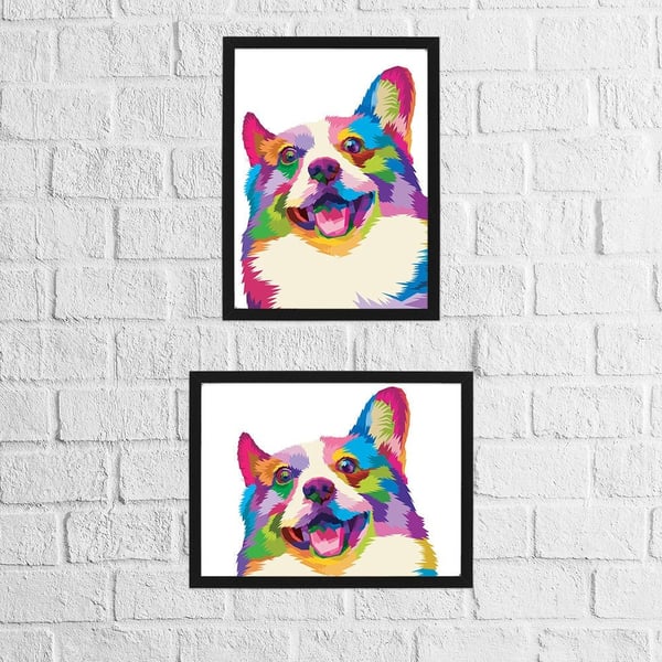 Dog geometric rainbow print