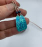 Teal aluminium cow parsley drop earrings with blue bead - Image 2