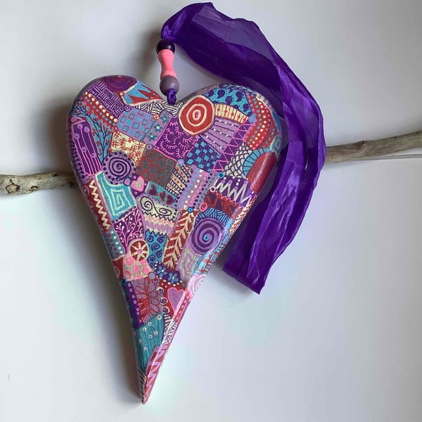 Hand painted Abstract wooden heart