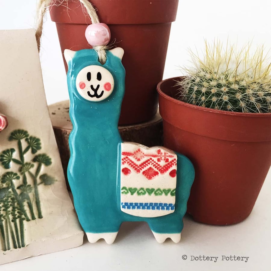 Pottery llama hanging decoration ceramic llama drama llama Alpaca pottery alpaca
