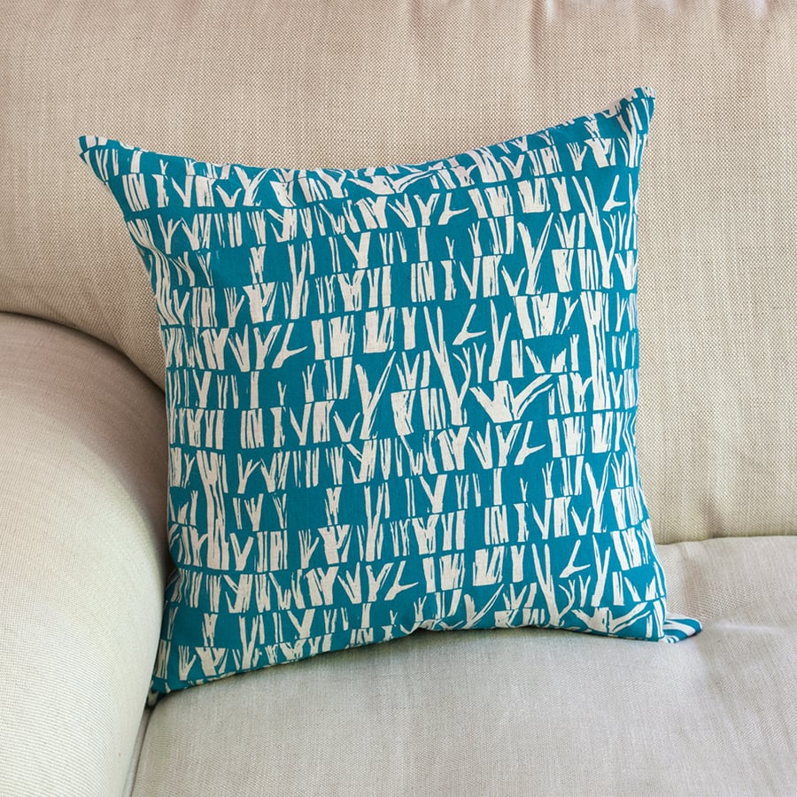 Cover Story "Branches" pattern, 45cm square cushion in dark blue