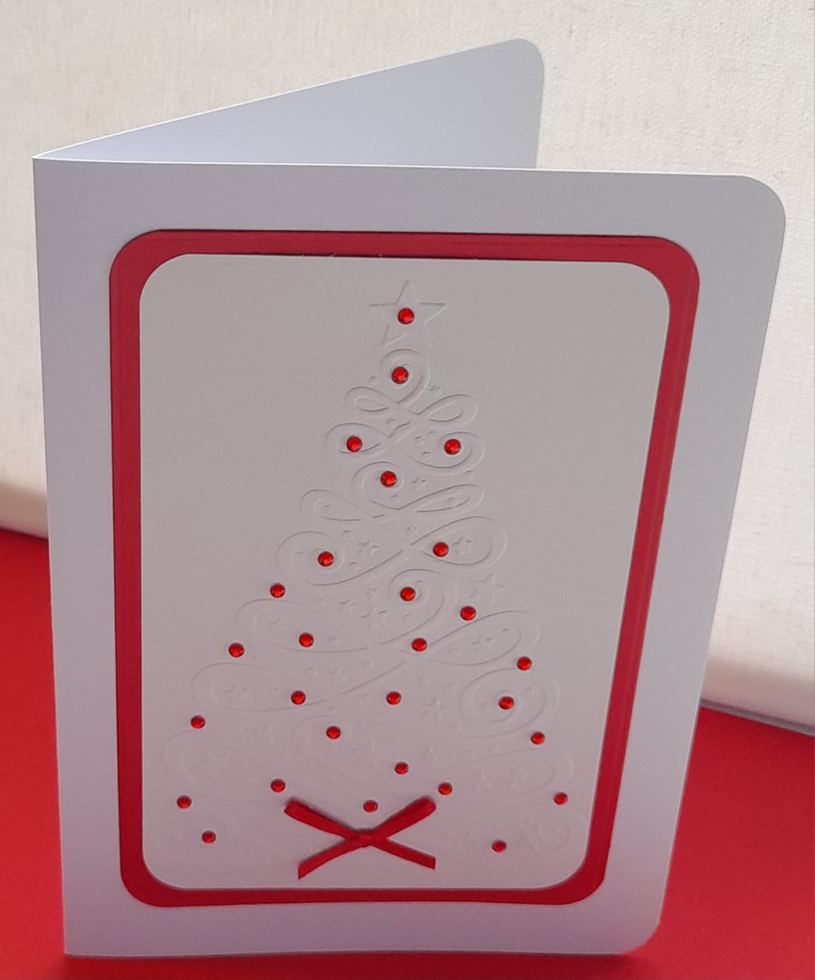 Swirl Embossed Christmas Tree - Red - Handmade