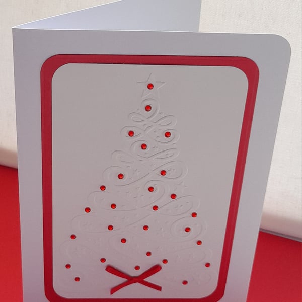 Swirl Embossed Christmas Tree - Red - Handmade