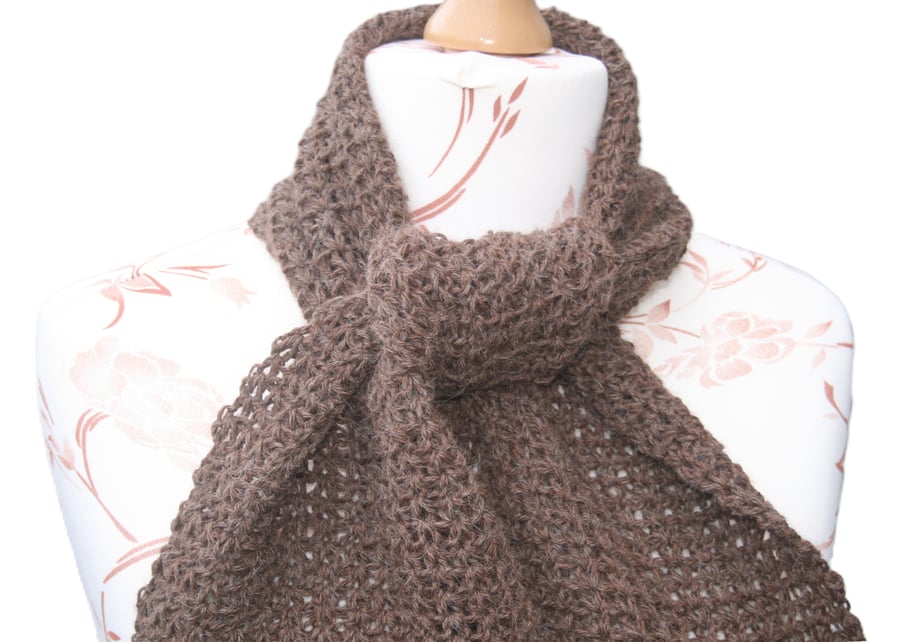 Beautiful Brown Superfine Alpaca Scarf- Luxury Crocheted Scarf 