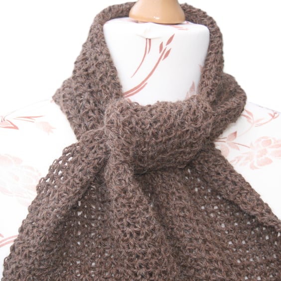 Beautiful Brown Superfine Alpaca Scarf- Luxury Crocheted Scarf 