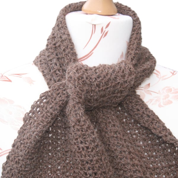 Beautiful Brown Superfine Alpaca Scarf- Luxury Crocheted Scarf 