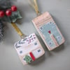 Set of 2 Painted Christmas House Hanging Decorations