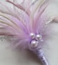 Pale Lilac Lavender & Ivory Regency Feather Sprig Headpiece Costume Pin - Image 3