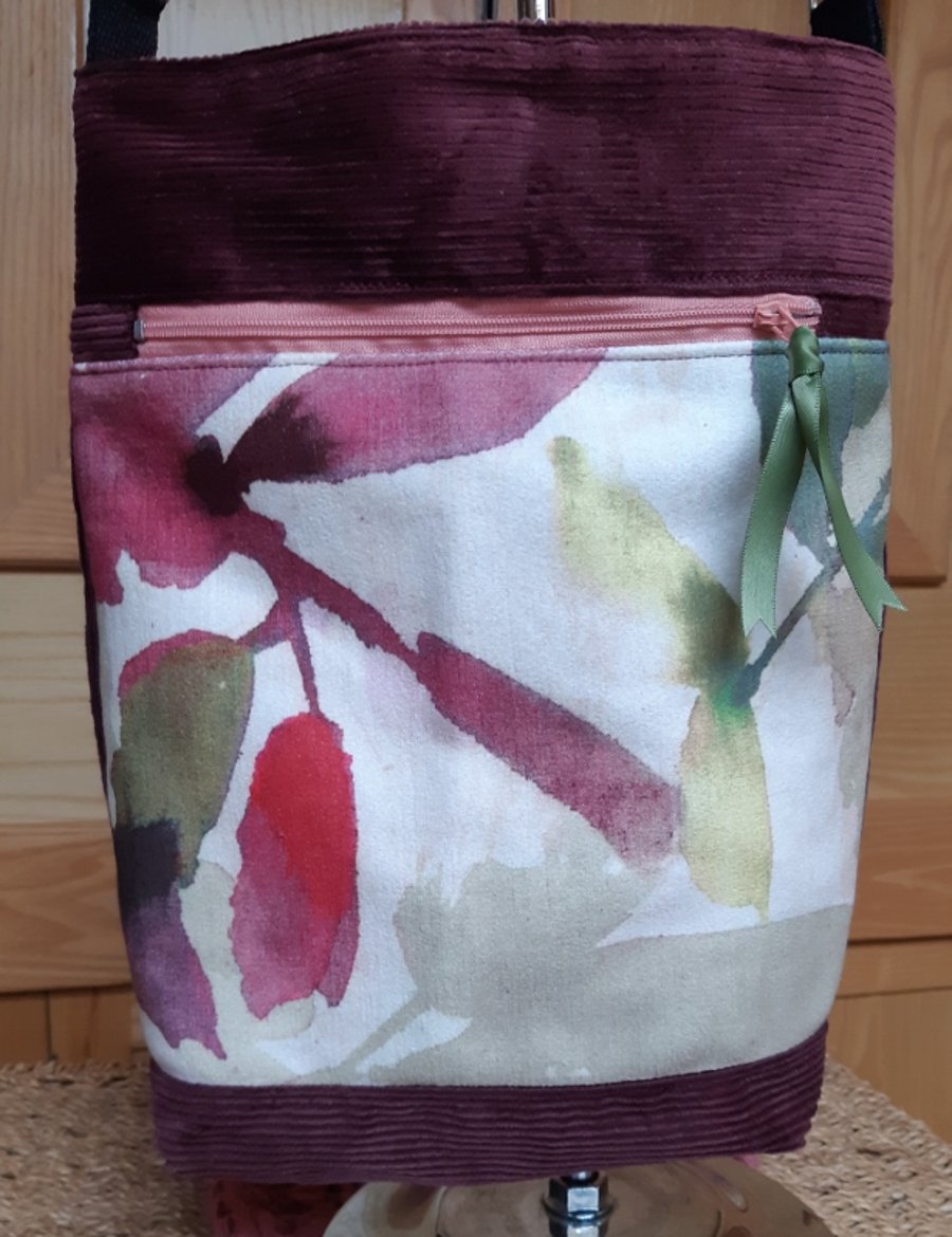 Maroon and pink corduroy bag