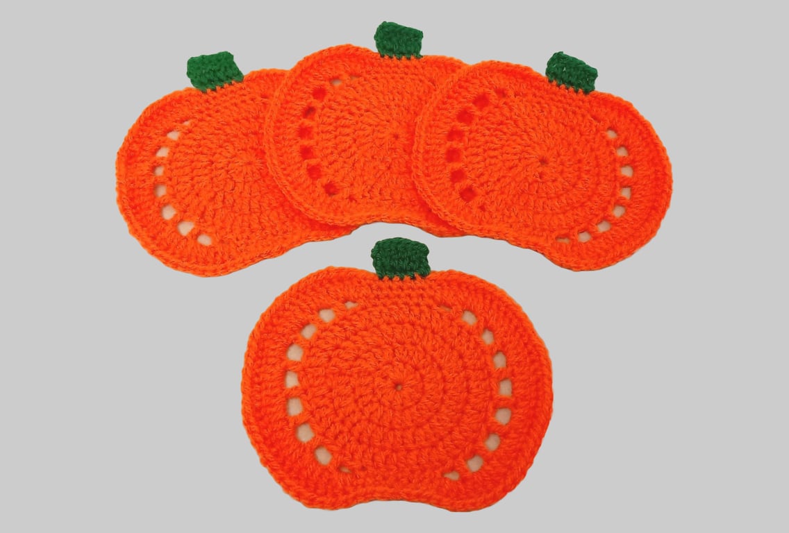Large Pumpkin coasters in orange, set of four, Halloween coasters, handmade