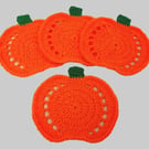 Pumpkin coasters in orange, Large x 4, Halloween, handmade, free postage
