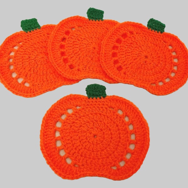 Large Pumpkin coasters in orange, set of four, Halloween coasters, handmade