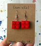 Upcycled Red 2x2 Lego Earrings - Silver Plate Tarnished - Super Seconds - Image 3