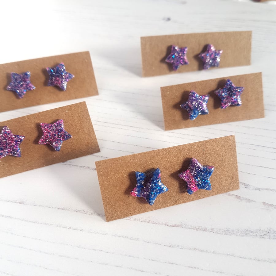 Galaxy style star glitter stud earrings