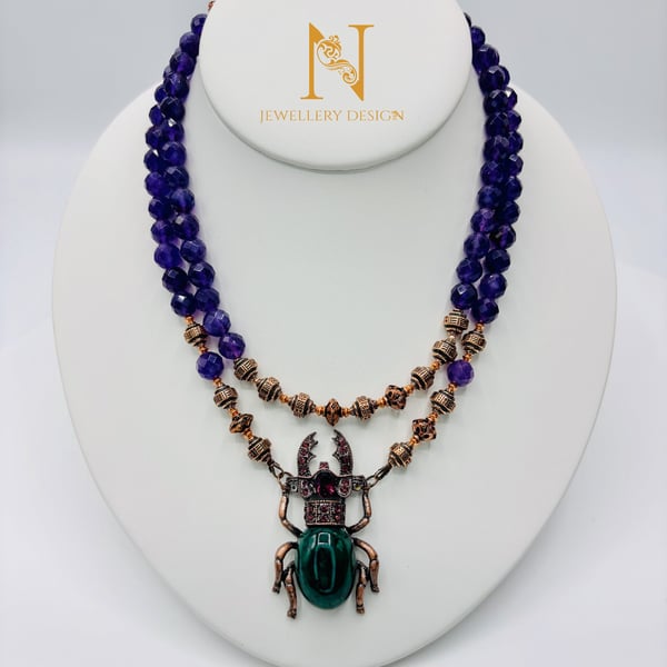 Amethyst Beetle Statement Necklace