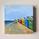 Handpainted Original Beach Hut Painting - Magnetic Canvas 4x4 inches Acrylic
