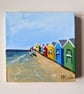 Handpainted Original Beach Hut Painting - Magnetic Canvas 4x4 inches Acrylic