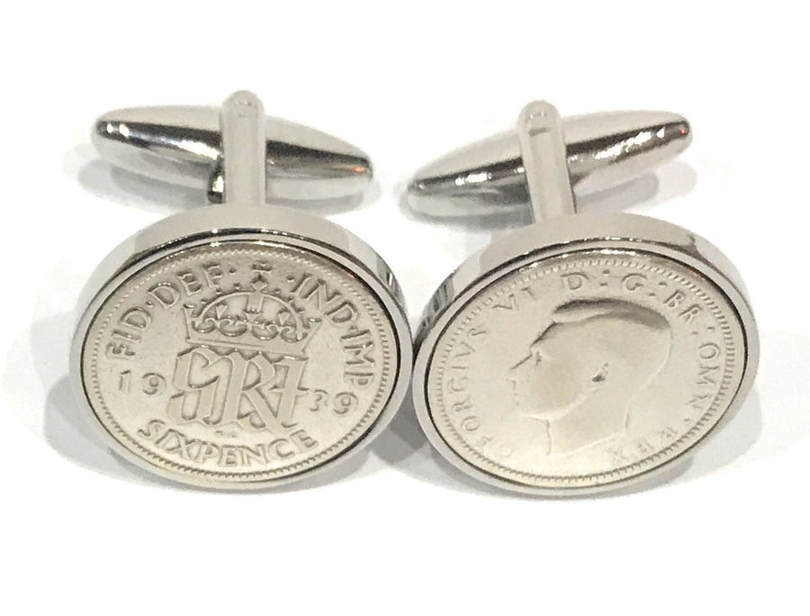 Luxury 1939 Sixpence Cufflinks for a 85th birthday. Mens 85th Gift Idea, Fathers