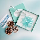 Fused Glass Poinsettia Christmas Decoration-Ice Blue
