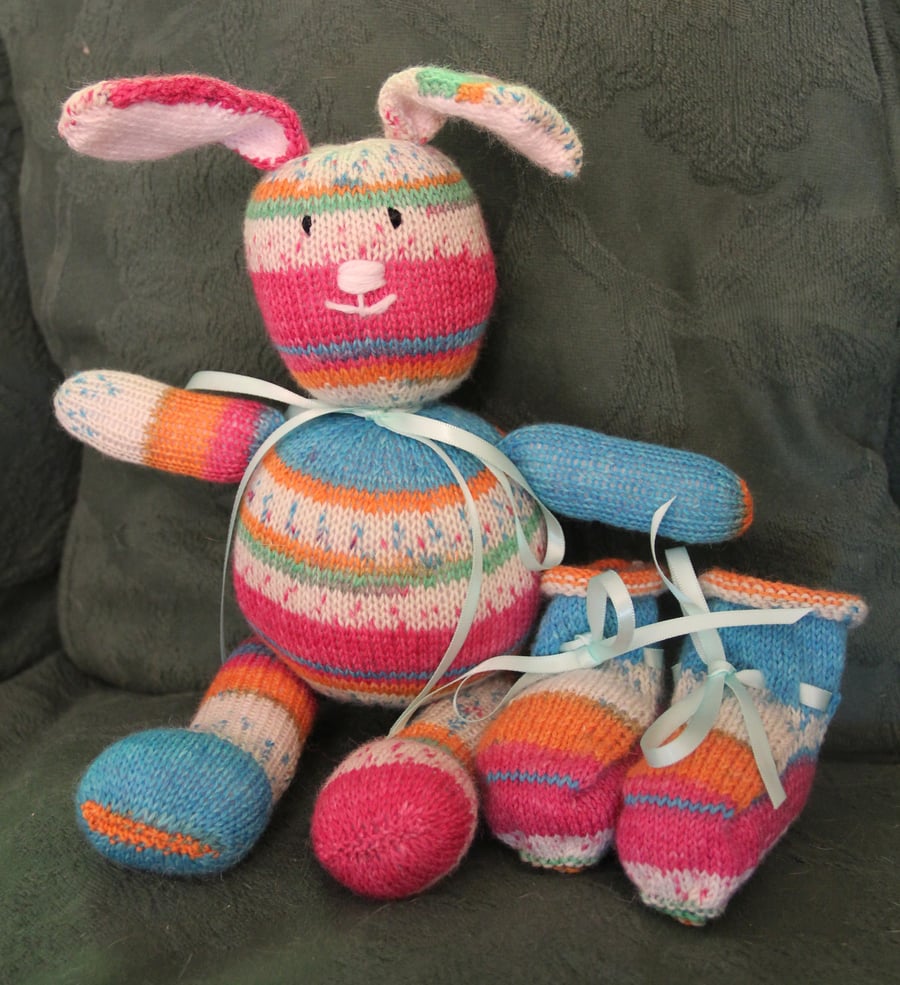 Hand Knitted Random Bunny and Booties