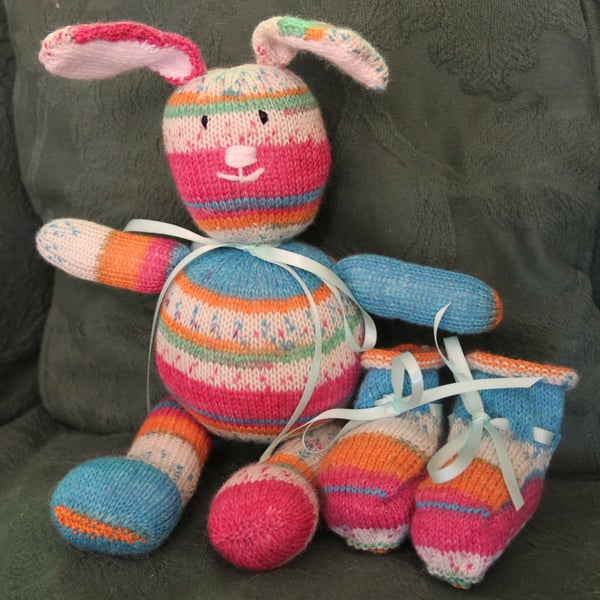 Hand Knitted Random Bunny and Booties