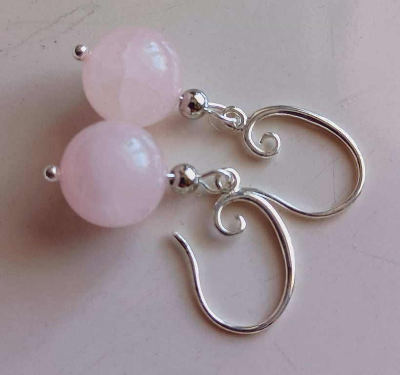 Rose quartz earrings, handmade drop earrings, gift for women