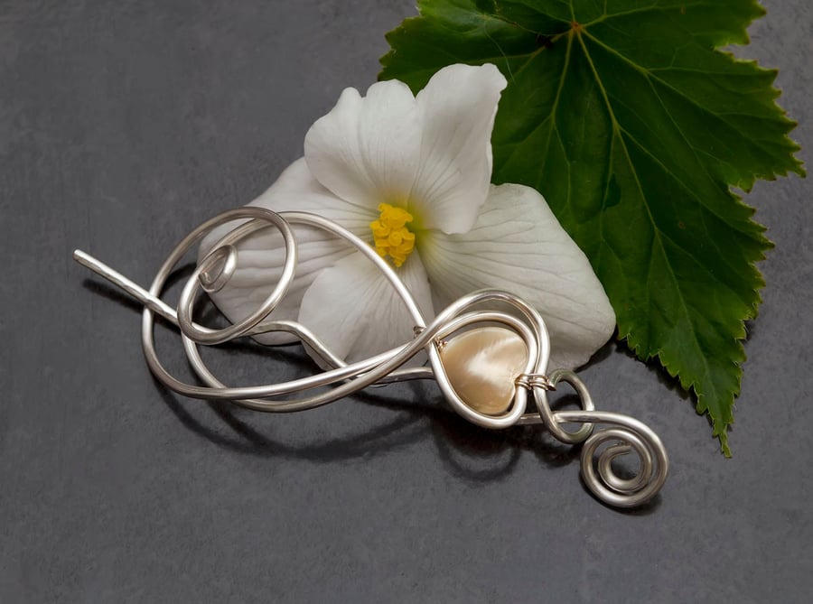 Shawl pin,silver plated copper wire Shawl Pin ,shell pearls hair pin,hair brooch