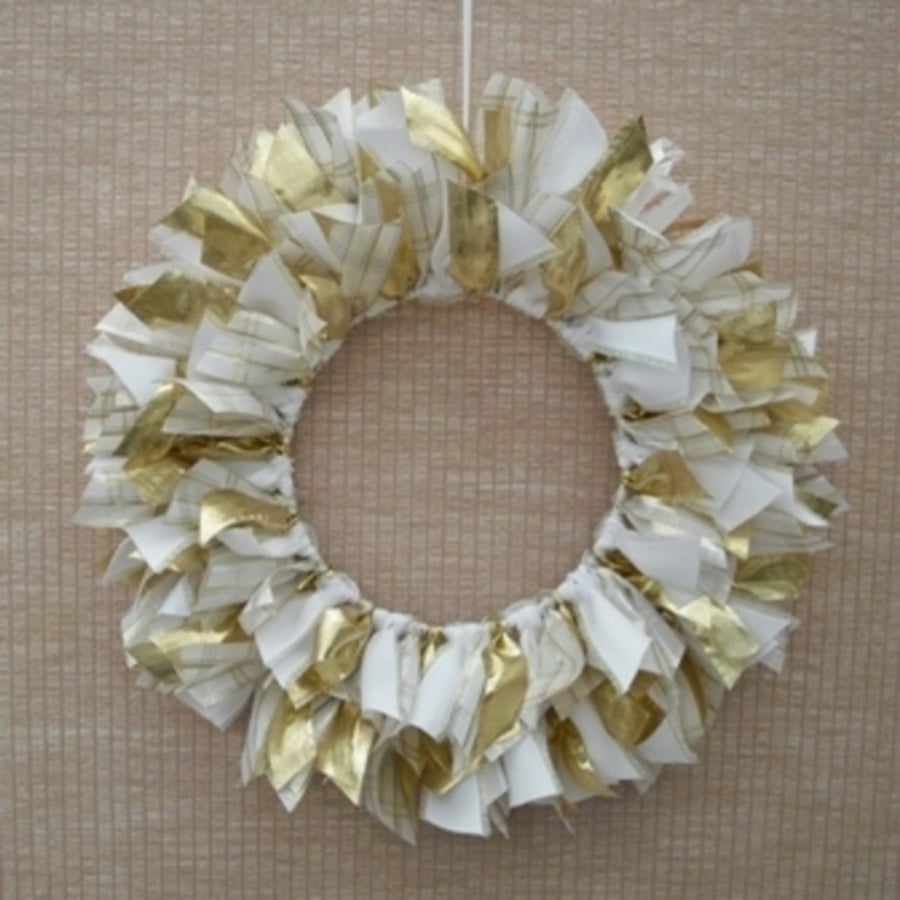 Christmas Rag Wreath In Festive Fabric  