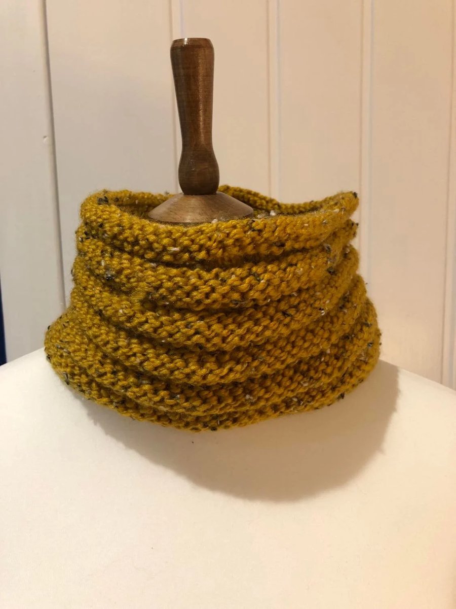 Cowl Neck Warmer Mustard Chunky acrylic knitted 6" deep x 24" around neck unisex