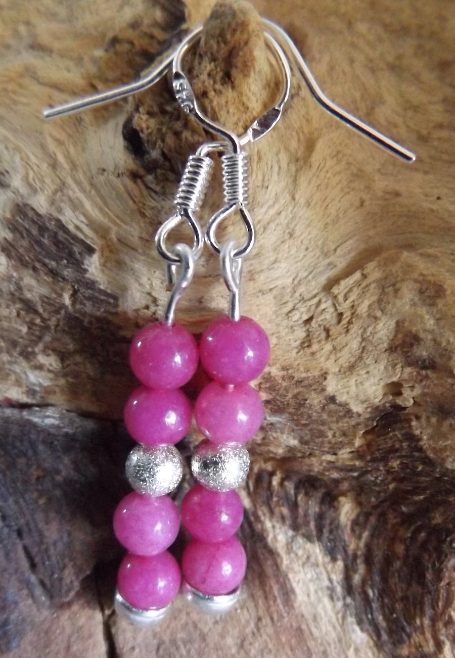 Hot pink quartzite dangle earrings