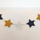 Navy, Mustard & Gold Star Fabric Bunting – Handmade Garland