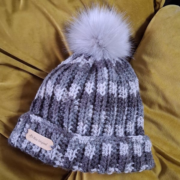 Handmade crochet chunky grey hat