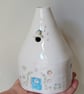 Handmade ceramic house bud vase with bluetit bird, pottery for a new home