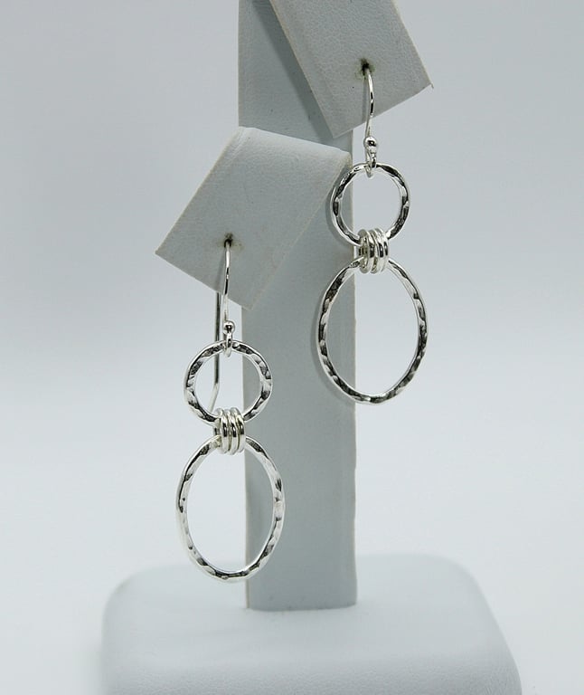 Sterling Silver Circle and Oval Drop Earrings