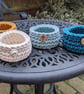 Crochet container, storage pot, bathroom decor, recycled, ceramic button - Image 8