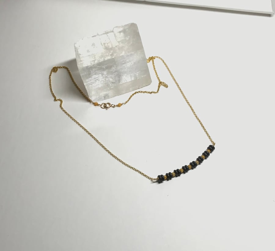 Yellow Jade and Hematite chain necklace