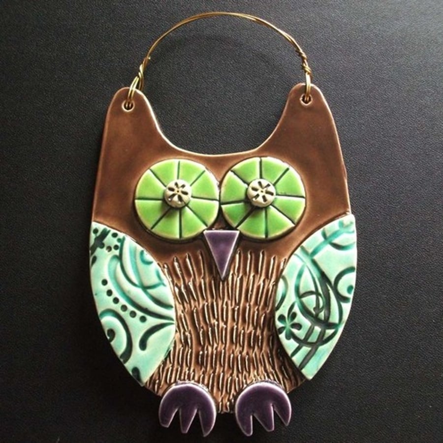 Brown Owl ceramic hanging decoration 