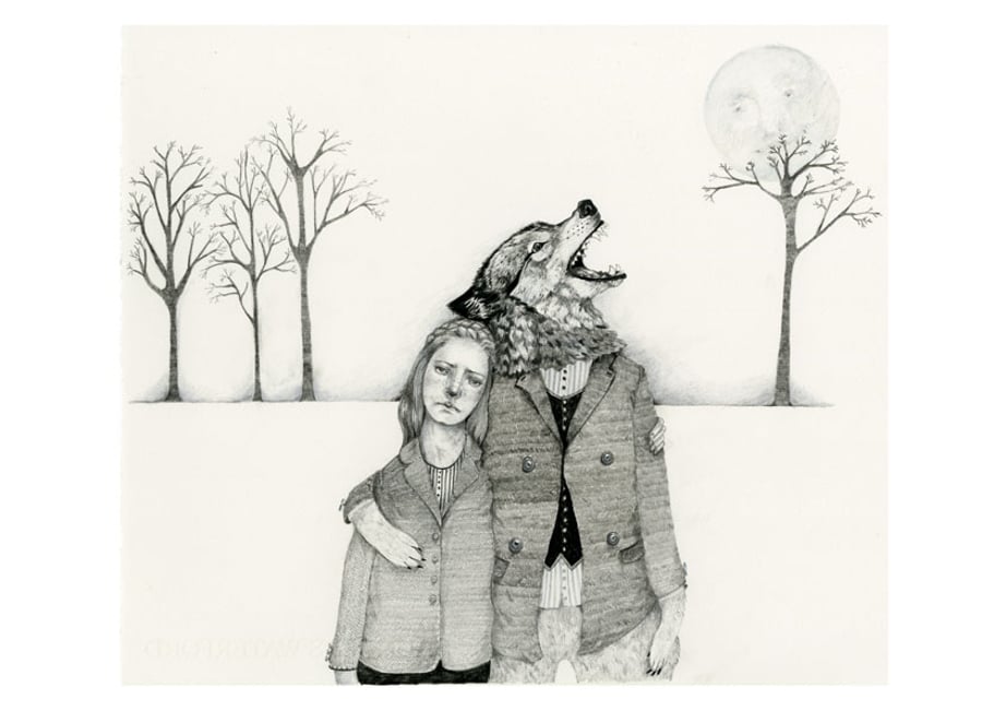 Pencil illustration drawing Werewolf Boyfriend Giclee print A4