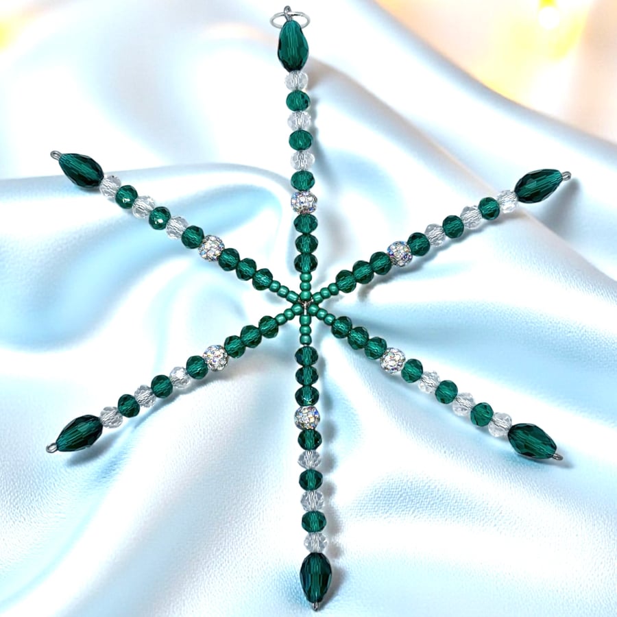Handmade Snowflake Decoration, Jade Green suncatcher,