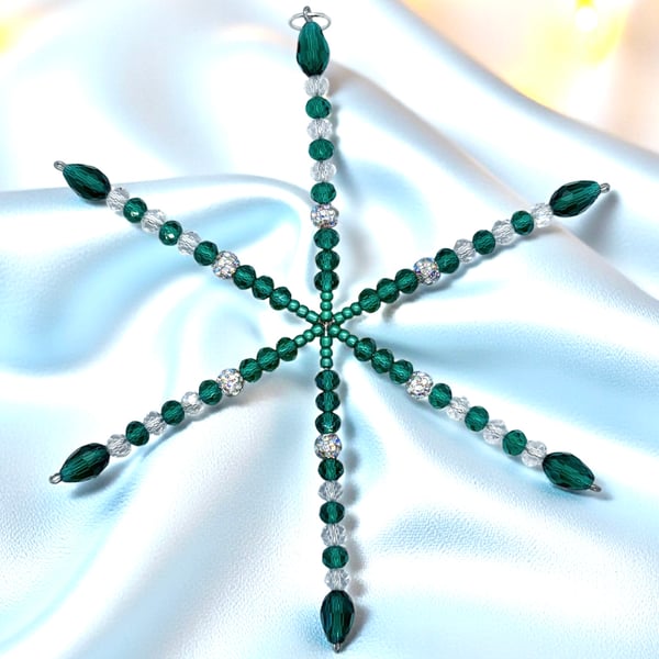 Handmade Snowflake Decoration, Jade Green suncatcher,