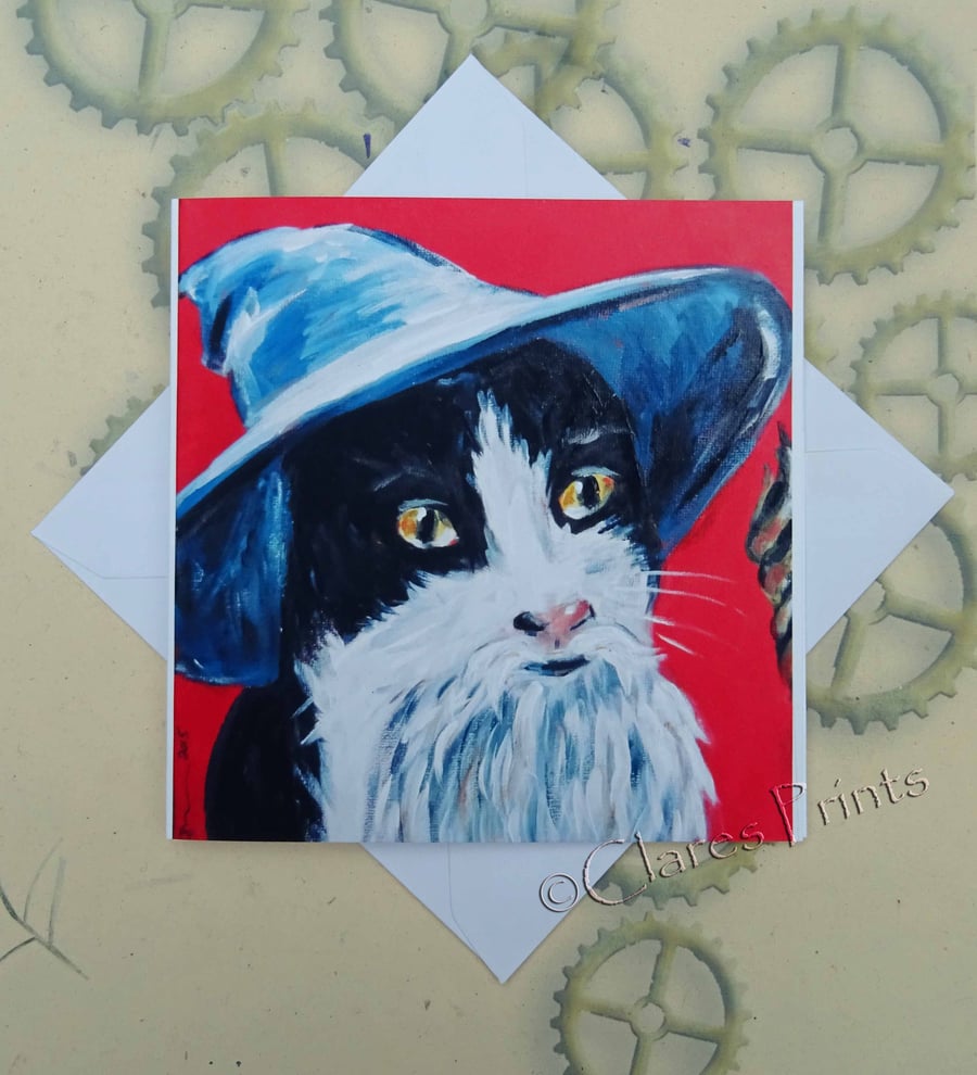 Gandalf Cat Art Greeting Card From my Original Painting
