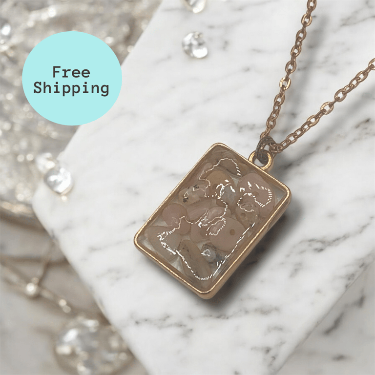 Pink Peruvian Opal Rose Gold plated Worry Stone Necklace - Free Postage