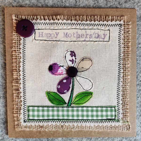 Handmade, fabric, free motion machine embroidery Mother's Day cards  